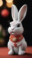 ai generiert Foto von 3d verziert Hase Figur Porzellan Hase machen Symbol von Chinesisch Neu Jahr und Ostern Ferien modern minimal Design Sozial Medien Verkauf Gruß. ai generiert