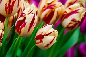 schöne Blumensträuße aus bunten Tulpen im Blumenladen. foto