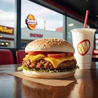 schnell Essen Burger, Fritten und trinken foto
