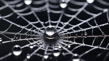 ai generiert hyper Zoomen Makro von ein Wasser Tröpfchen auf ein Spinnennetz foto