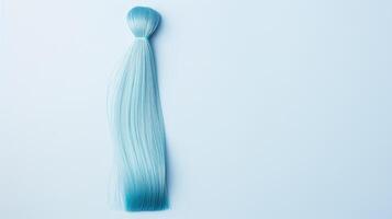 ai generiert ein Single Strand von Pastell- Blau Haar auf ein leer Hintergrund foto