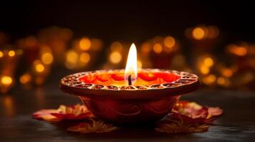 ai generiert Diwali Diya Gießen ein warm glühen foto