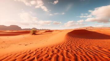 ai generiert ein Wüste Landschaft mit rot Sand Dünen foto