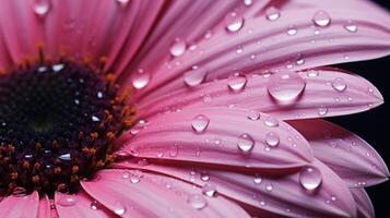 ai generiert hyper Zoomen von Regentropfen auf Blume Blütenblatt foto