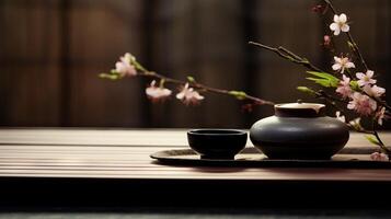 ai generiert ein Zen Tee Zeremonie mit ein Fokus auf das Schönheit von das Moment foto