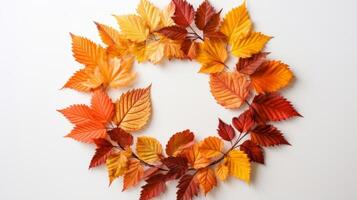 ai generiert Herbst Blätter vereinbart worden im ein Kranz foto