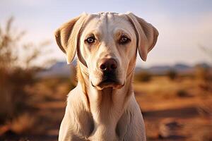 ai generiert Porträt von ein Weiß Labrador Retriever auf ein Natur, abgeschnitten Foto, natürlich Licht. ai Kunst foto