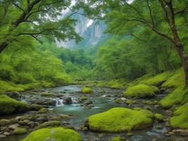 ai generiert natürlich Grün Wald Hintergrund natürlich Himmel Hintergrund natürlich Meer Hintergrund ai generiert foto