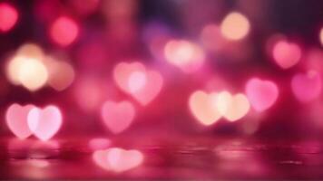 ai generiert Herz geformt glühend Beleuchtung mit Rosa verschwommen Bokeh Hintergrund. Geburtstag, Urlaub Schöne Grüße Karte, dekorativ Netz Banner, Valentinstag Tag foto