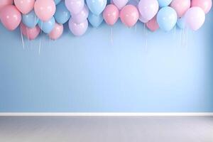 ai generiert Luftballons Dekoration zum Geburtstag Feierlichkeiten. Blau und Rosa Farbe. foto