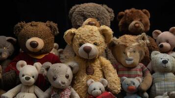 ai generiert Teddy Bär Puppe im ein Sammlung, Hervorheben ihr einzigartig Eigenschaften und ausdruck foto