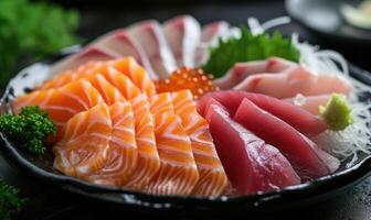 ai generiert Sashimi japanisch Essen Stil - - selektiv Fokus Punkt foto