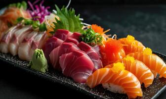 ai generiert japanisch Sushi einstellen - - anders Typen von Nigiri Sashimi foto