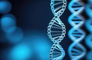 ai generiert DNA Tag, Blau DNA Helix, DNA Struktur, genetisch Code, Wissenschaft Biotechnologie, medizinisch Wissenschaft Forschung, Wissenschaft Labor Experimente, Blau Bokeh Hintergrund foto