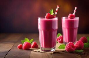 ai generiert gesund Himbeere Smoothie, Diät Smoothies zum Gewicht Verlust, entgiftend Beere Smoothie, gesund Essen und Ernährung, organisch Produkte foto