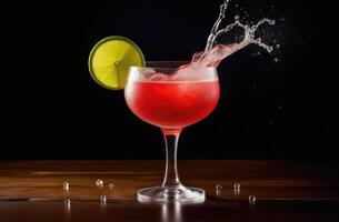 ai generiert Sommer- Cocktail mit Kalk, alkoholisch Daiquiri Cocktail, Sanft trinken mit Eis, International Kneipier Tag, dunkel Hintergrund foto