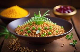 ai generiert International Tag von Nowruz, traditionell iranisch und türkisch Küche, Sumalak, ein Gericht gemacht von spross Weizen Keim foto