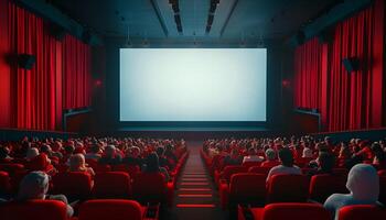 ai generiert Kino leer breit Bildschirm im das Kino Halle foto