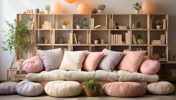 ai generiert modern Zuhause Innere mit komfortabel Sofa, elegant Dekoration, und gemütlich Sessel generiert durch ai foto