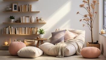 ai generiert gemütlich modern Schlafzimmer mit komfortabel Bett, elegant Dekor, und Holz Bodenbelag generiert durch ai foto
