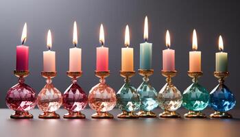 ai generiert glänzend Kerze leuchtet Spiritualität, symbolisieren Liebe und Feier generiert durch ai foto