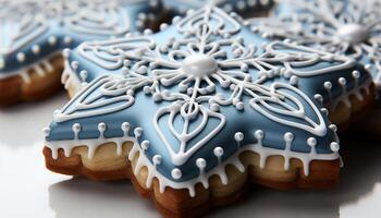 ai generiert hausgemacht Lebkuchen Kekse, Süss Winter Genuss auf ein Teller generiert durch ai foto