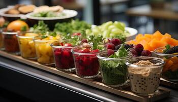 ai generiert frisch Obst Salat, ein gesund und erfrischend Sommer- Dessert generiert durch ai foto