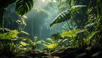 ai generiert das üppig tropisch Regenwald strahlt aus Schönheit im Natur nass Umarmung generiert durch ai foto