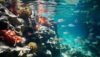 ai generiert unter Wasser Schönheit Fisch, Riff, Natur, Tier, Koralle, Wasser, multi farbig generiert durch ai foto