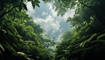 ai generiert beschwingt Grün Blätter Startseite das Baum im das tropisch Regenwald generiert durch ai foto
