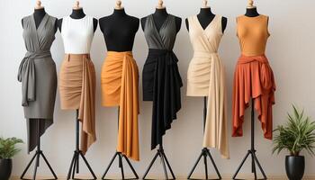 ai generiert Mode Boutique Vitrinen elegant Sammlung von modern Kleidung zum Frauen generiert durch ai foto