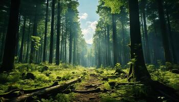 ai generiert still Szene von ein mysteriös Wald im Herbst Grün Schönheit generiert durch ai foto