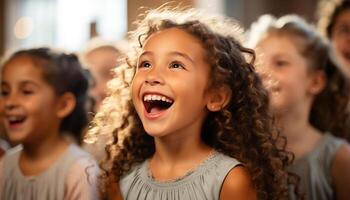 ai generiert Gruppe von Kinder spielen draußen, lächelnd und genießen Sommer- zusammen generiert durch ai foto