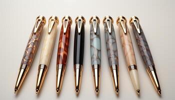 ai generiert ein Reihe von metallisch Stifte, ein Werkzeug zum kreativ Erfolg generiert durch ai foto