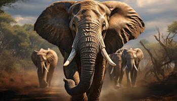 ai generiert majestätisch afrikanisch Elefant Gehen im still Savanne beim Sonnenuntergang generiert durch ai foto