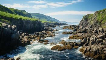 ai generiert majestätisch Berg Gipfel, still Wasser Rand, Fernbedienung Asturien Landschaft generiert durch ai foto