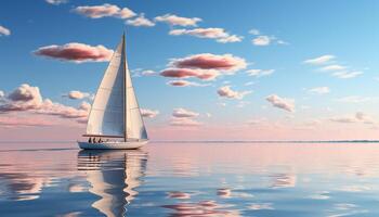 ai generiert Segeln Yacht gleitet auf still Wellen, Umarmen Natur Schönheit generiert durch ai foto