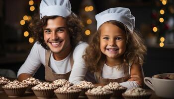 ai generiert ein heiter Familie Backen zusammen, Verbreitung Liebe und Freude generiert durch ai foto