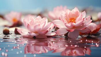 ai generiert das Rosa Lotus Blume Blüten im das still Teich generiert durch ai foto