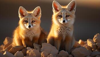 ai generiert süß rot Fuchs Sitzung, suchen beim Kamera, im Natur generiert durch ai foto