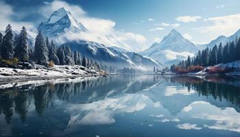 ai generiert majestätisch Berg Gipfel spiegelt still Blau Himmel im Winter generiert durch ai foto