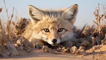 ai generiert süß rot Fuchs suchen beim Kamera im schneebedeckt Wildnis generiert durch ai foto