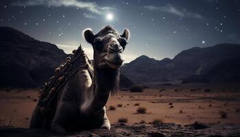 ai generiert ein süß Kamel lächelt, suchen beim Kamera, im trocken Arabien generiert durch ai foto