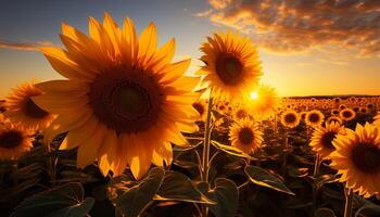 ai generiert Sonnenblume, Natur Gelb Schönheit, Blüten im Sommer- beschwingt Sonnenlicht generiert durch ai foto