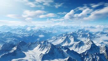 ai generiert majestätisch Berg Gipfel, Schnee bedeckt Landschaft, still Natur, frisch Wasser generiert durch ai foto