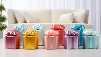 ai generiert ein modern, elegant Geschenk Box Dekoration zum ein Geburtstag Feier generiert durch ai foto