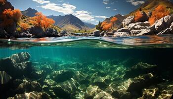 ai generiert unter Wasser Abenteuer Fisch schwimmen im majestätisch multi farbig Riff generiert durch ai foto