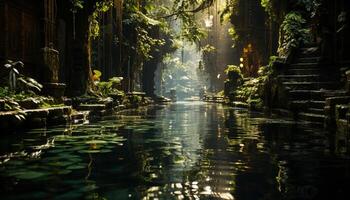 ai generiert still Szene Natur Schönheit reflektiert im das Herbst Teich generiert durch ai foto