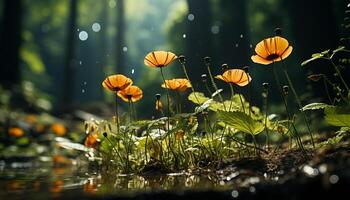 ai generiert Frische von Sommer- Wiese, Wildblumen blühen im still Wald generiert durch ai foto