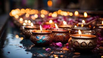 ai generiert Kerze Flamme leuchtet dunkel, friedlich Altar Symbol von Spiritualität generiert durch ai foto
